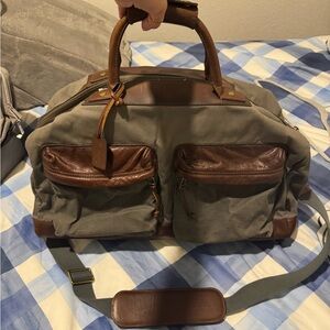 Fossil Weekender Duffel Shoulder Bag, Canvas & Leather, Brown Grey